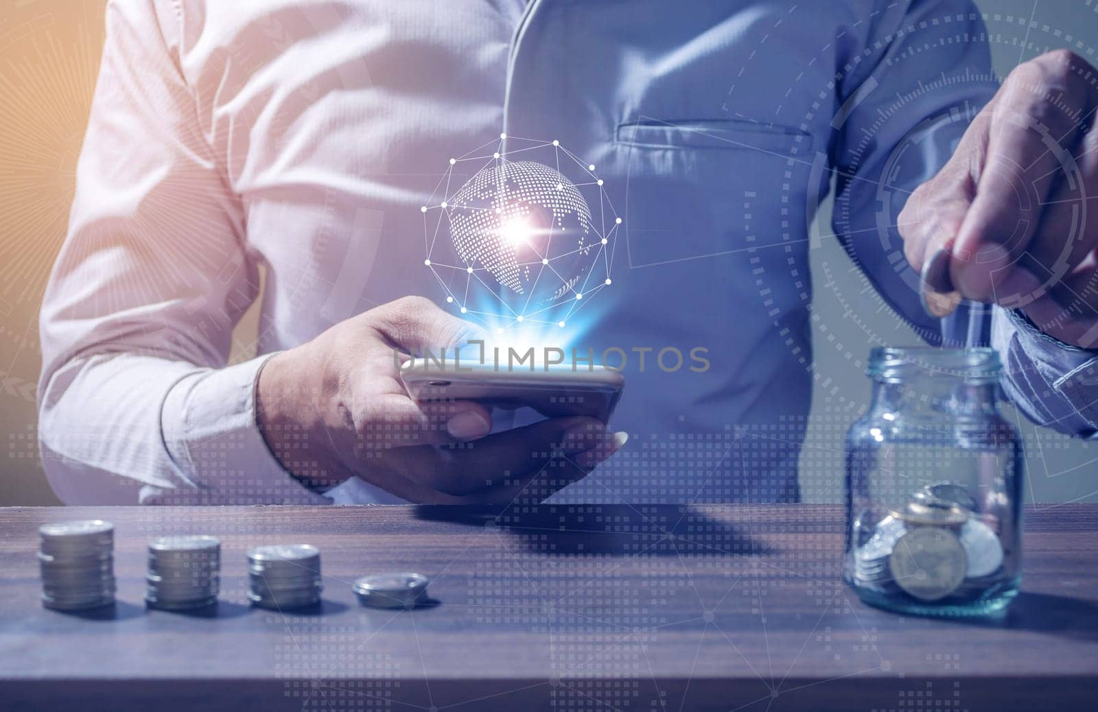Online Banking Savings Concept, Online Investment Savings, Online Stock Investors, Internet Financial Transactions, Save Monney for Investors Using Internet to Trade Stocks or Trade Fund