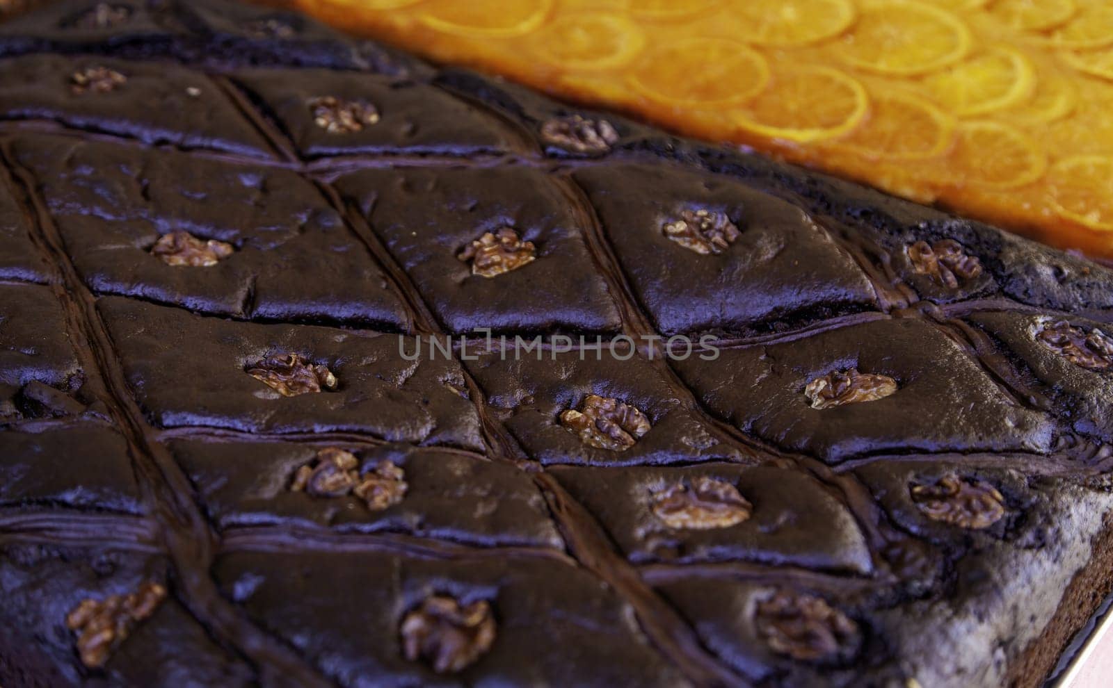 Detail of traditional chocolate-based sweet, dessert