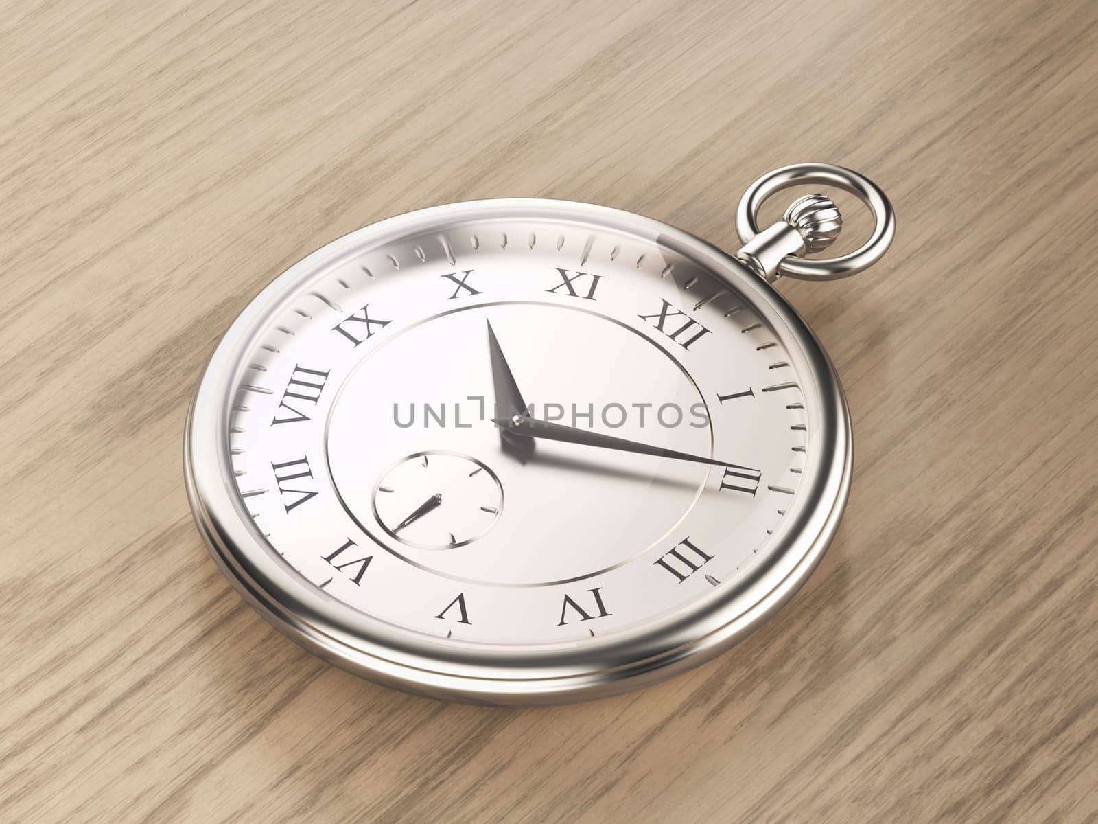 Luxury platinum pocket watch on wood background