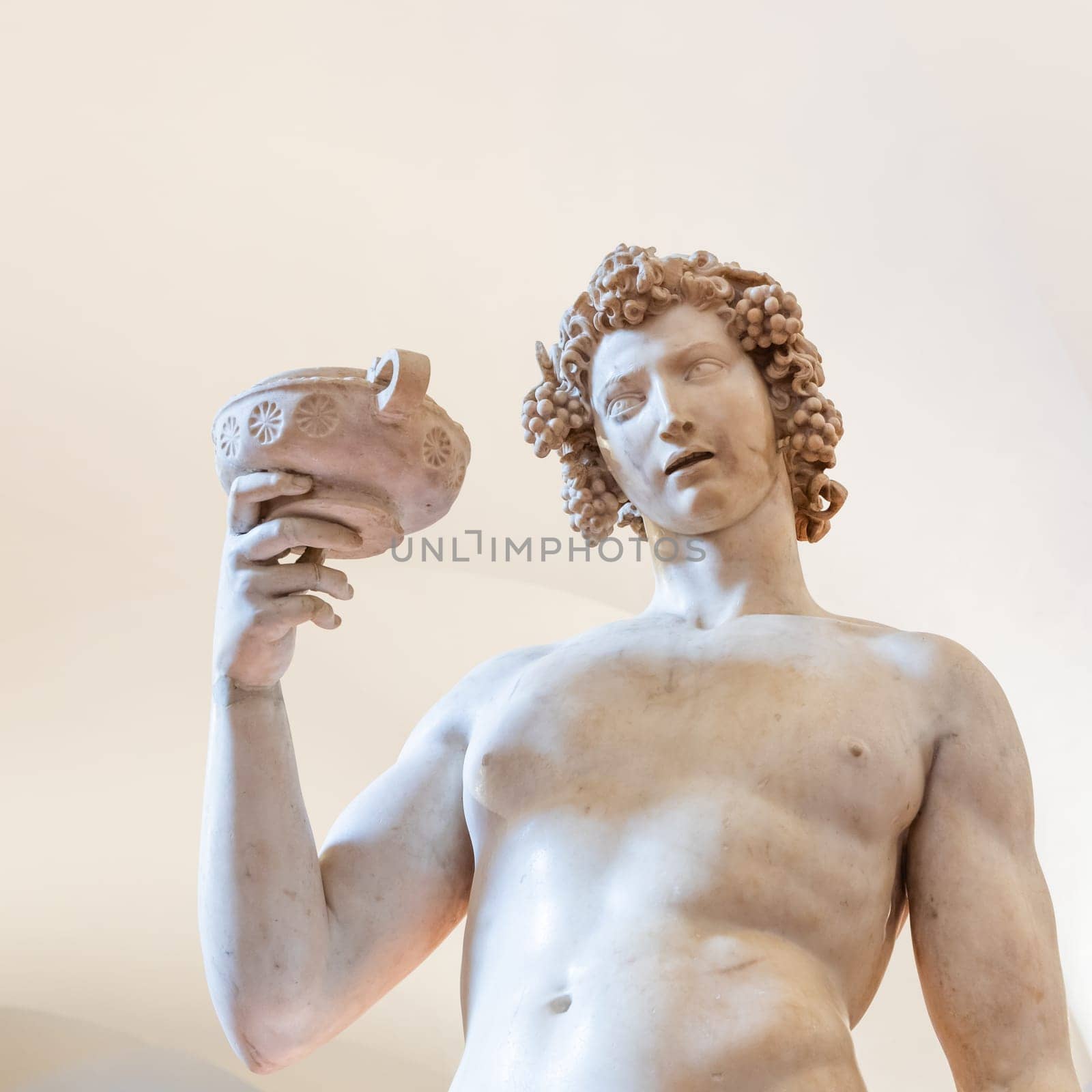 Florence, Italy - Circa June 2021: Bacchus by Michelangelo Buonarroti, 1501. Ancient sculpture made of white marble