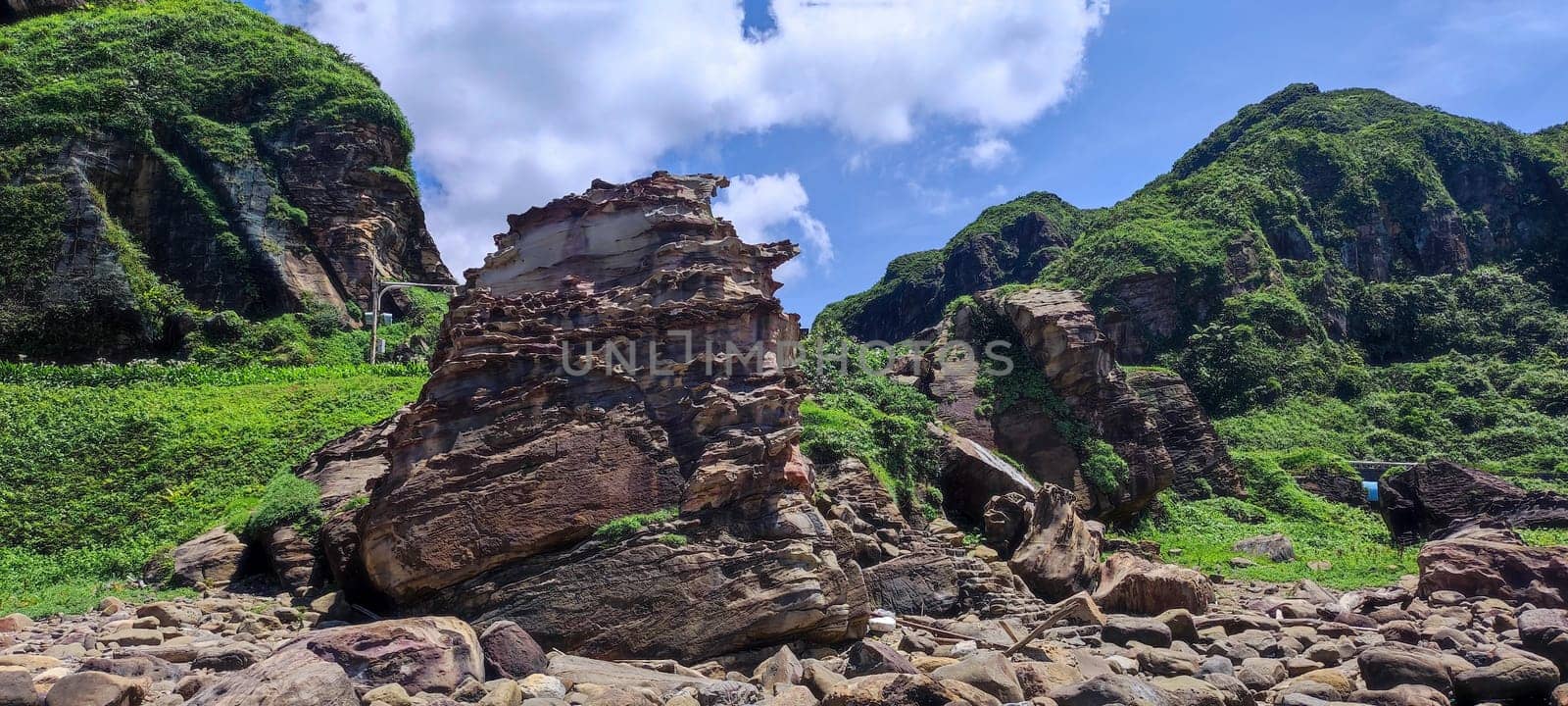 Nanya Strange Rocks, New Taipei City - Jul 27, 2022 : Strange rocks and rocks stretching hundreds of meters, can be said to be Bamboo Shoot Rock, Ice Cream Rock, Sea Dog Rock, etc. in the Natural Geology Classroom, Xinshi, Taiwan
