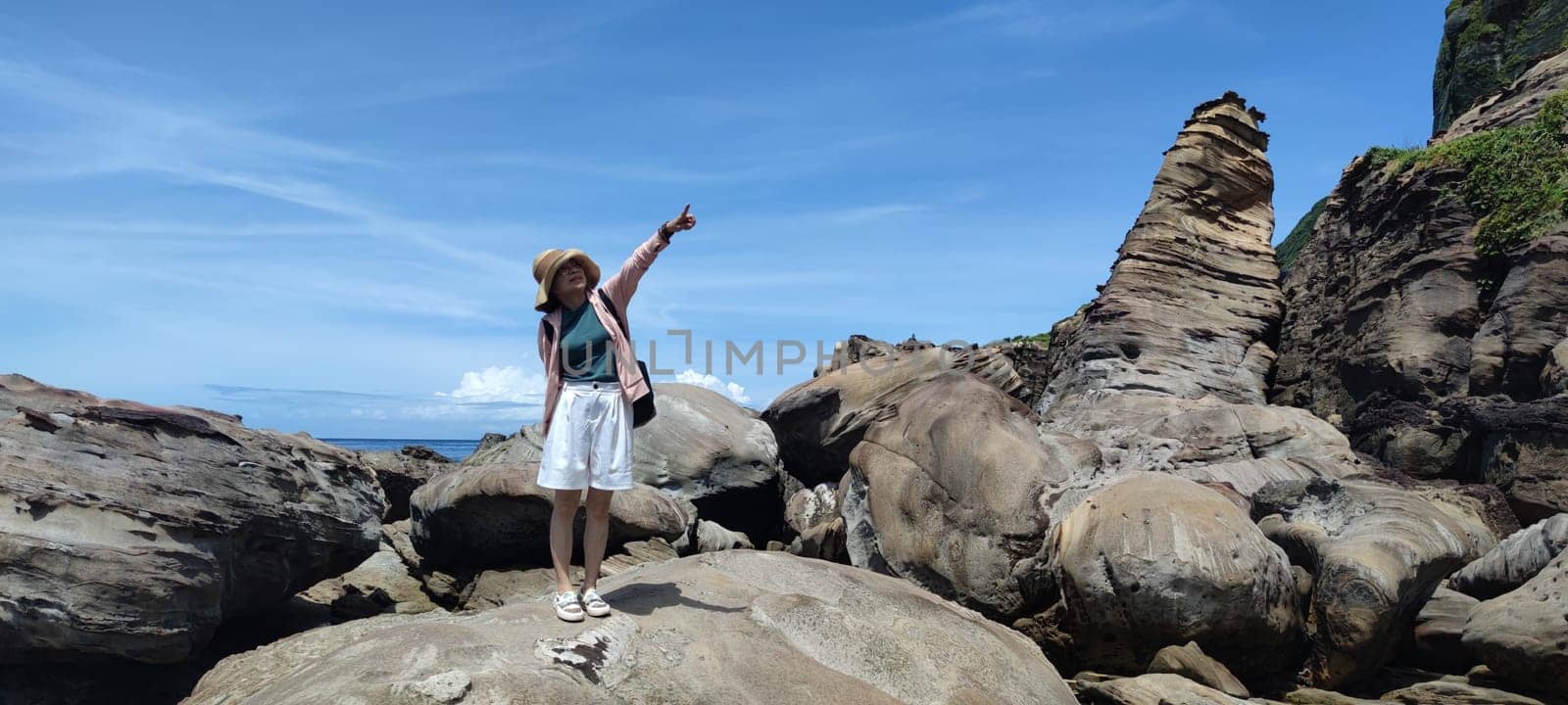 Nanya Strange Rocks, New Taipei City - Jul 27, 2022 : Strange rocks and rocks stretching hundreds of meters, can be said to be Bamboo Shoot Rock, Ice Cream Rock, Sea Dog Rock, etc. in the Natural Geology Classroom, Xinshi, Taiwan