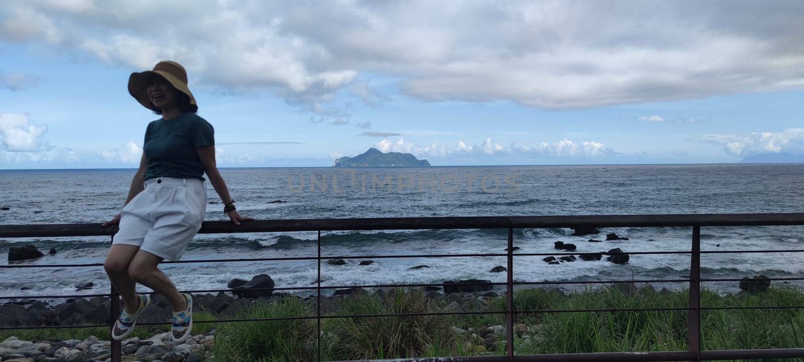 Daxi Daan Temple front basketball court, Yilan County - Jul 27, 2022 : Daxi Daan Temple front basketball court! Sitting on the dreamy sea view of Guishan Island, Yilan County, Taiwan