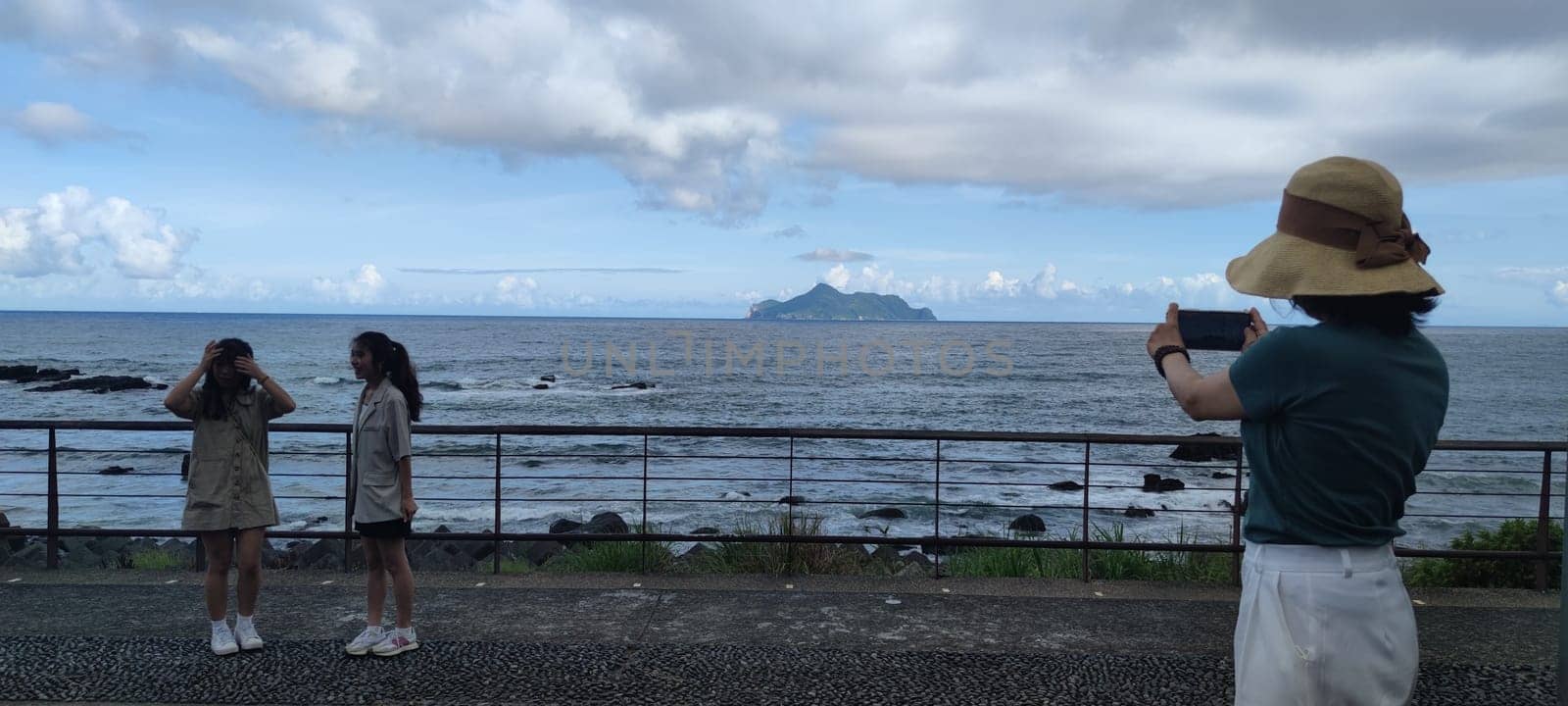 Daxi Daan Temple front basketball court, Yilan County - Jul 27, 2022 : Daxi Daan Temple front basketball court! Sitting on the dreamy sea view of Guishan Island, Yilan County, Taiwan