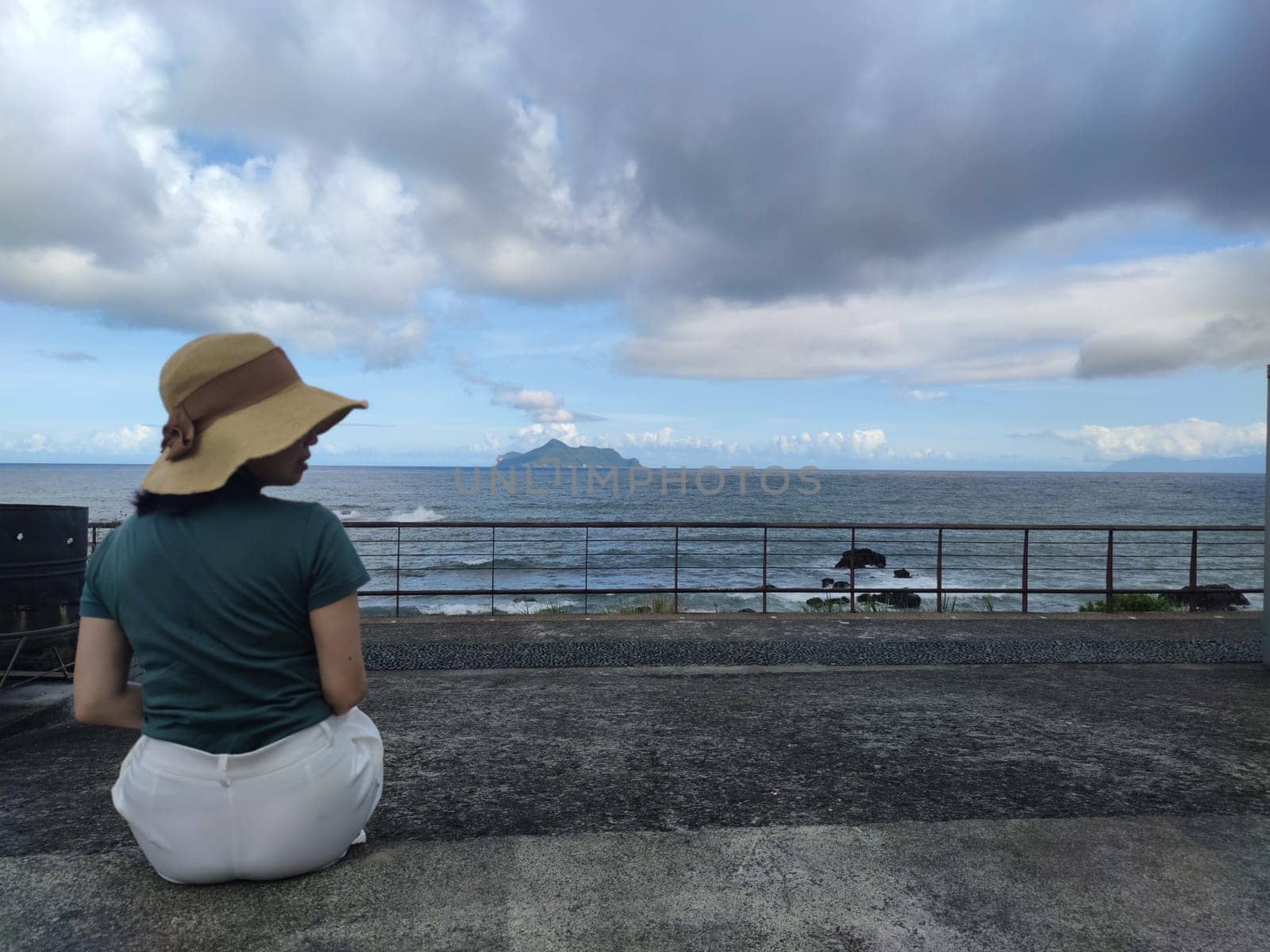 Daxi Daan Temple front basketball court, Yilan County - Jul 27, 2022 : Daxi Daan Temple front basketball court! Sitting on the dreamy sea view of Guishan Island, Yilan County, Taiwan