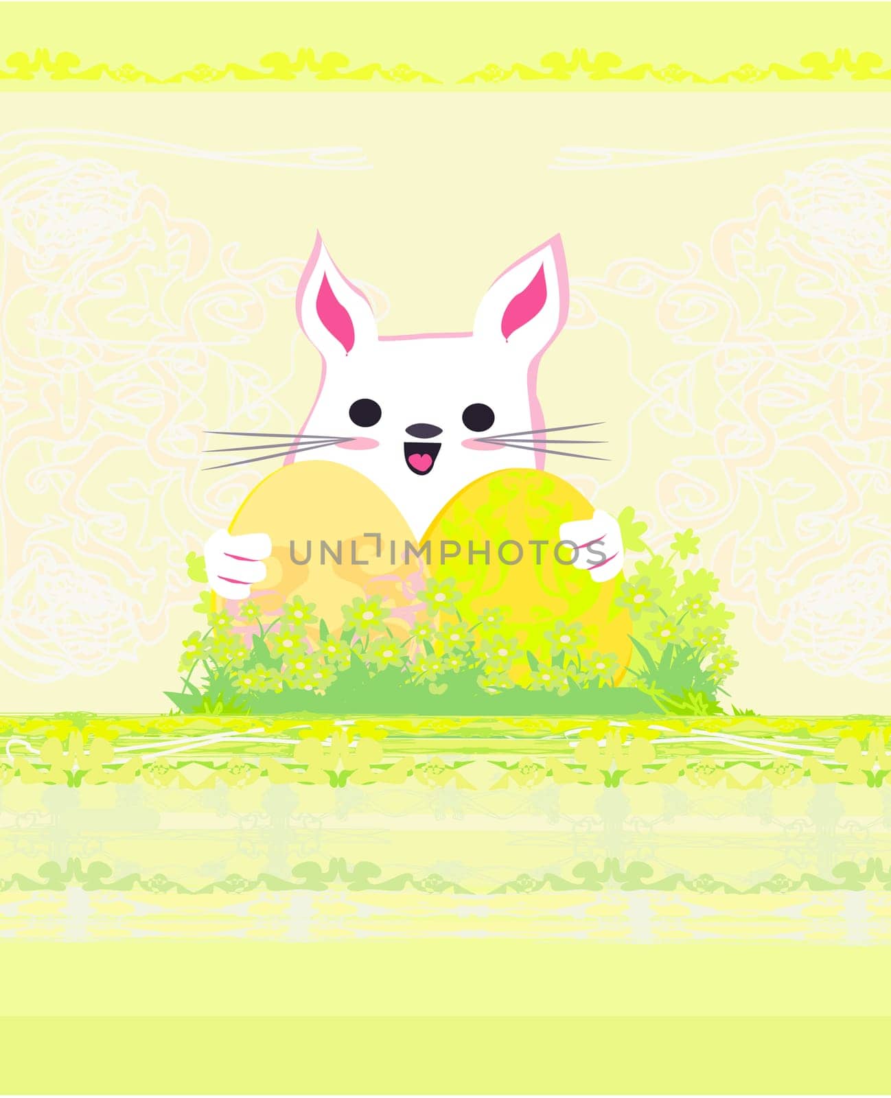 Illustration of happy Easter bunny carrying egg