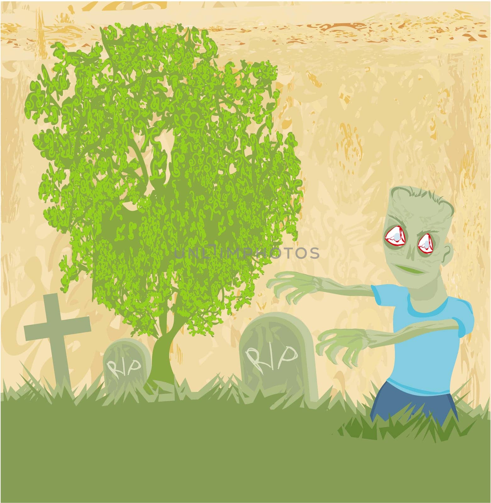 zombie  coming out of his grave
