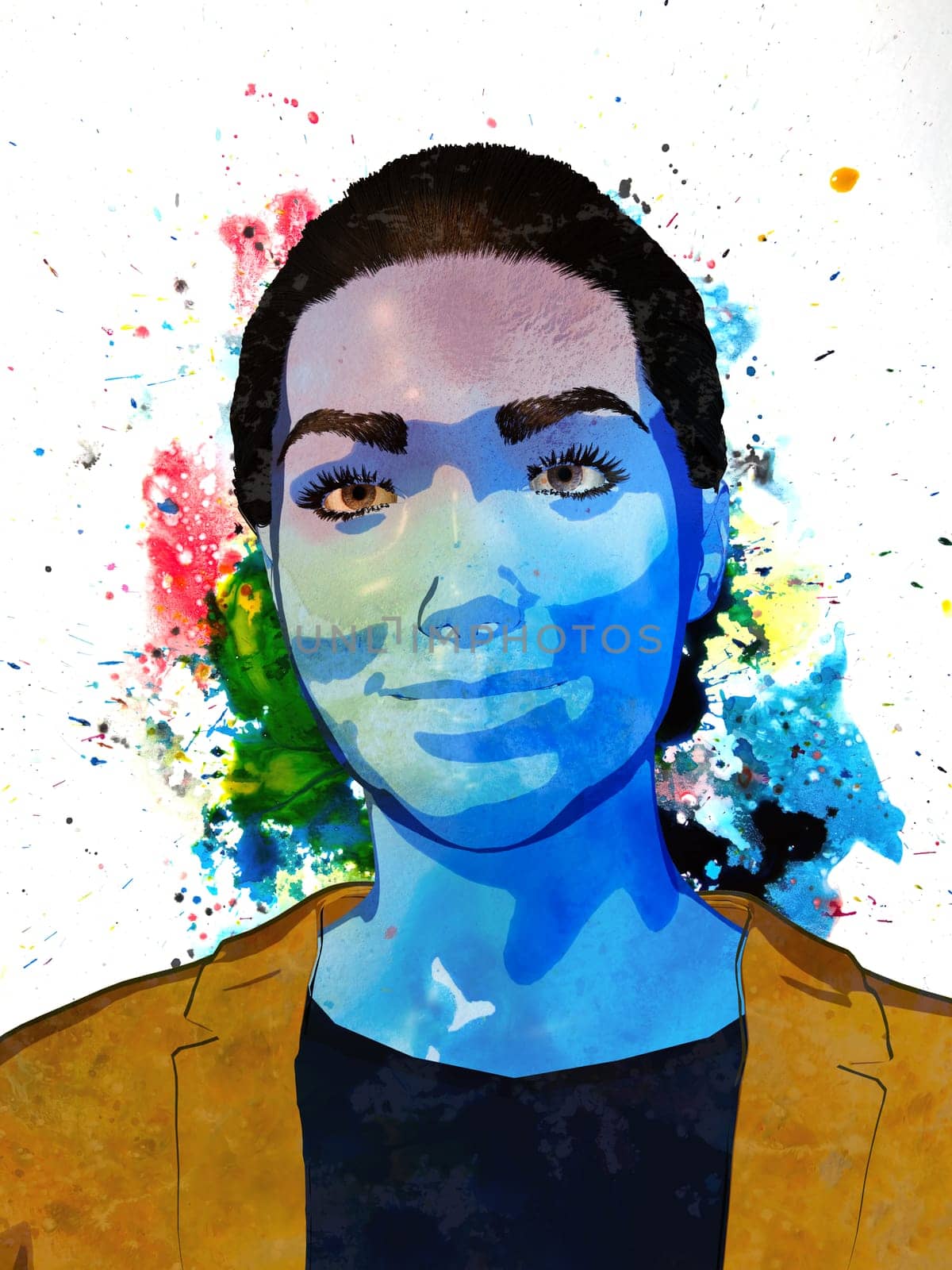 watercolor woman portrait girl blue face painting abstract real paint background
