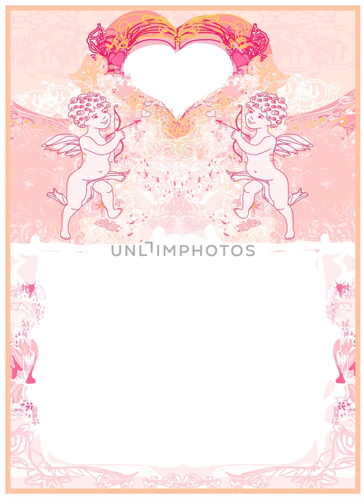 happy valentines day card with cupid