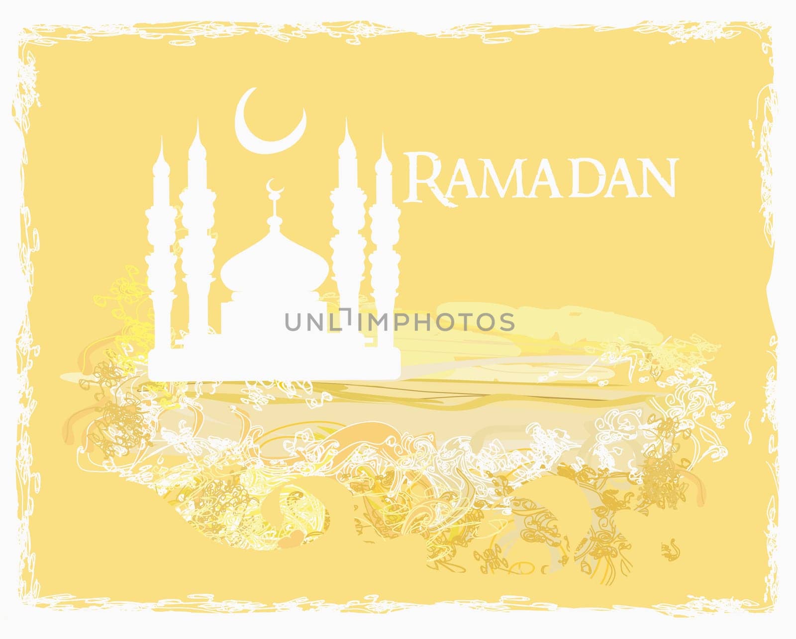 artistic pattern background with moon and mosque