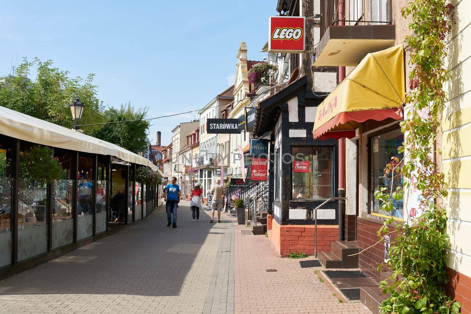 Shopping street in the old town of Kolobrzeg on the coast of the Baltic Sea in Poland
