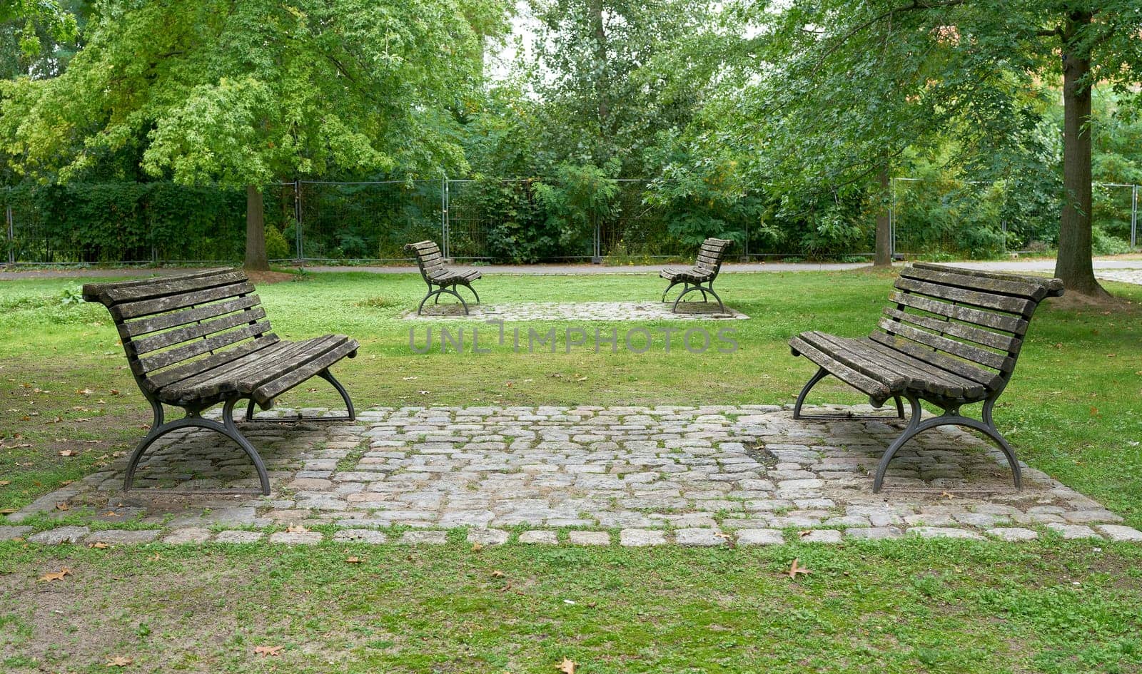 Park benches in the park on Magnus Hirschfeld Ufer in Berlin