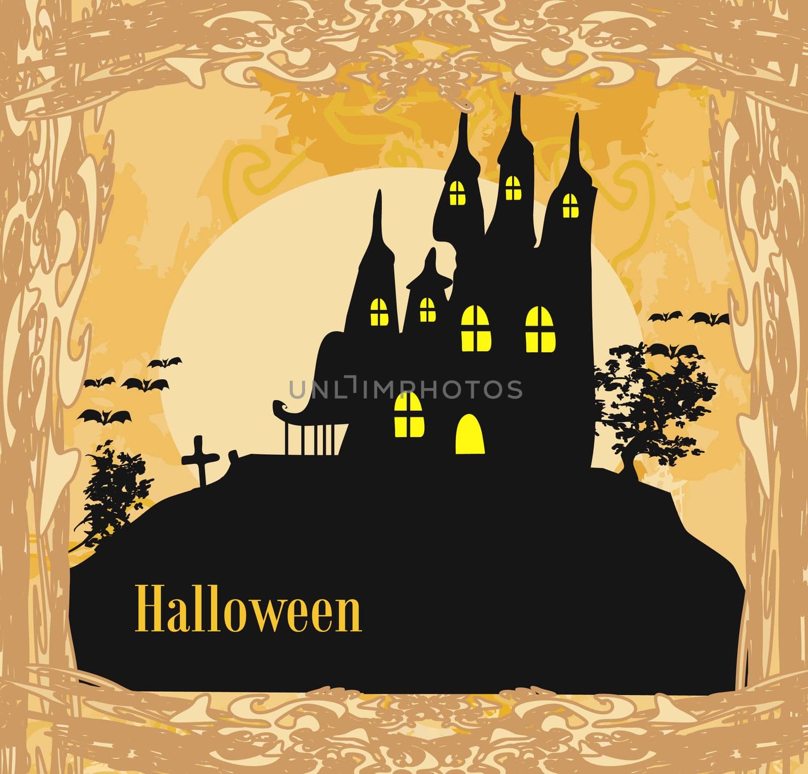 grungy Halloween background with haunted house