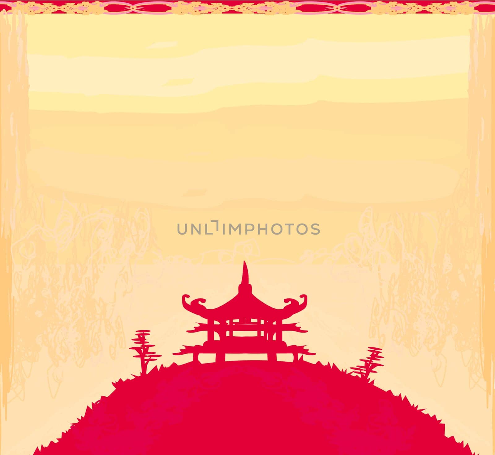 old paper with Asian Landscape
