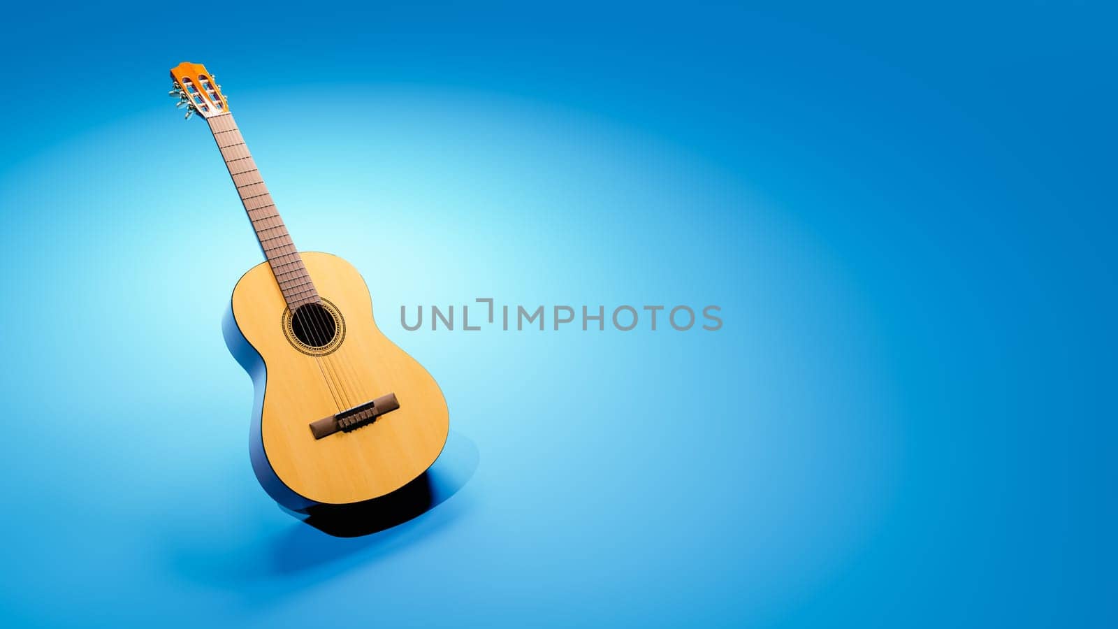 Classical Guitar on an Blank Blue Background with Copy Space 3D Render Illustration