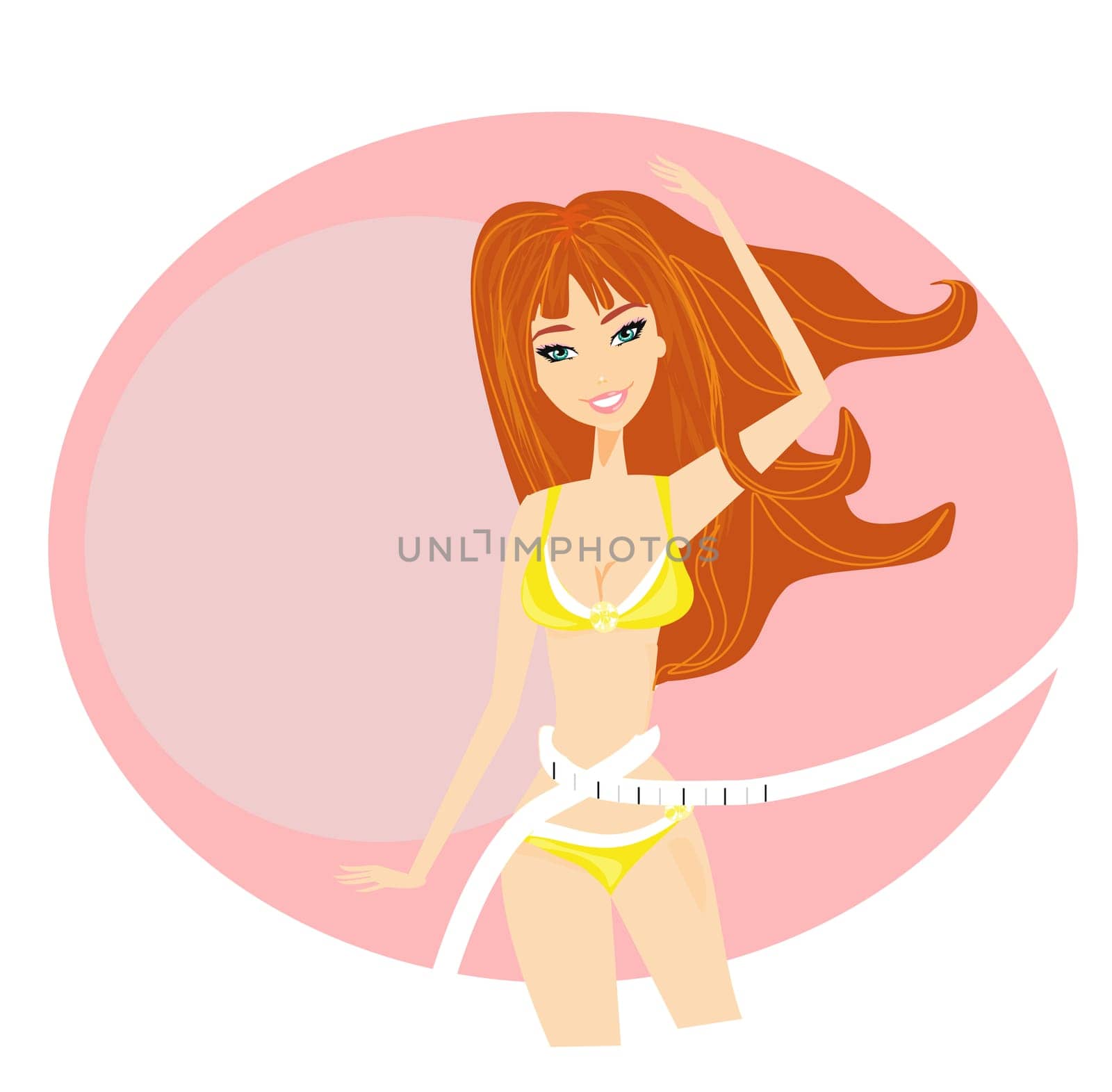 healthy girl measuring her waist