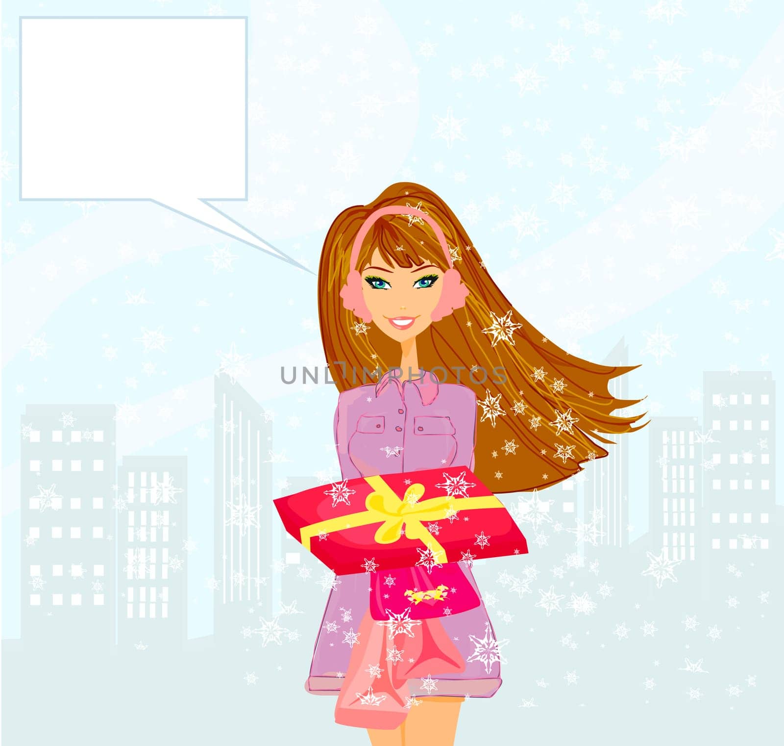 fashion shopping girl with shopping bags and gift box