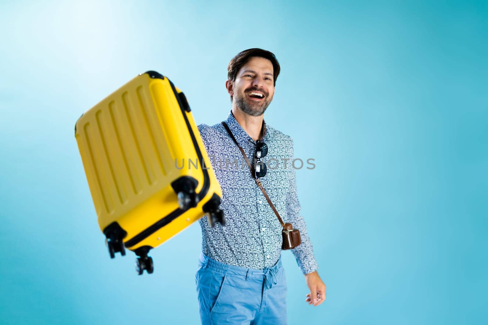 Tourist Man With Suitcase. Travel Journey Lifestyle