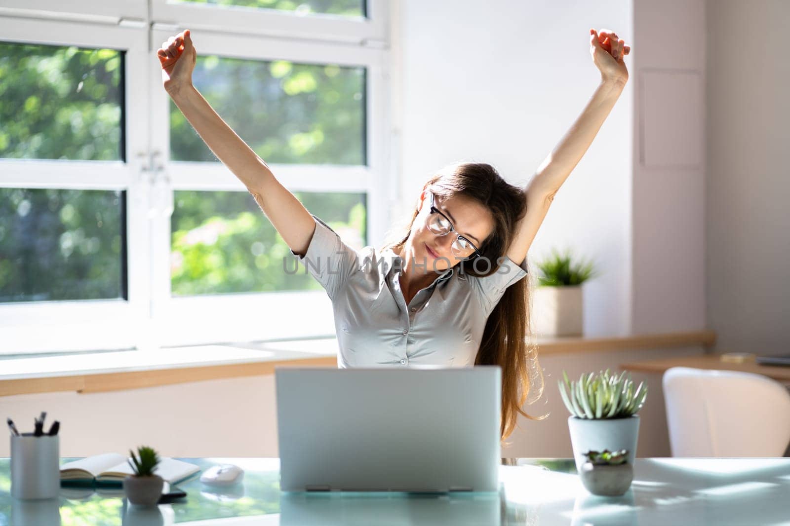 Woman At Workplace. Manager Doing Business Communication In Office