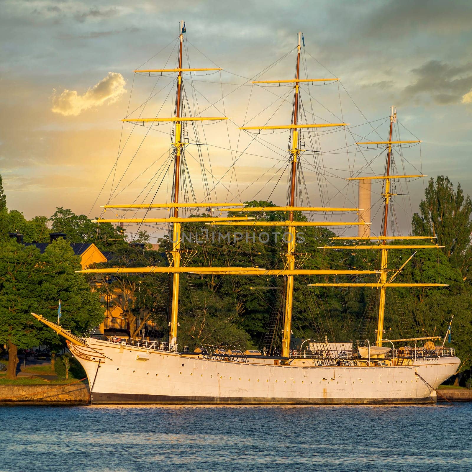 AF Chapman sailing vessel, a full rigged steeled ship constructed in1888, and moored on the western shore of the islet Skeppsholmen in central Stockholm, Sweden, now serving as a youth hostel
