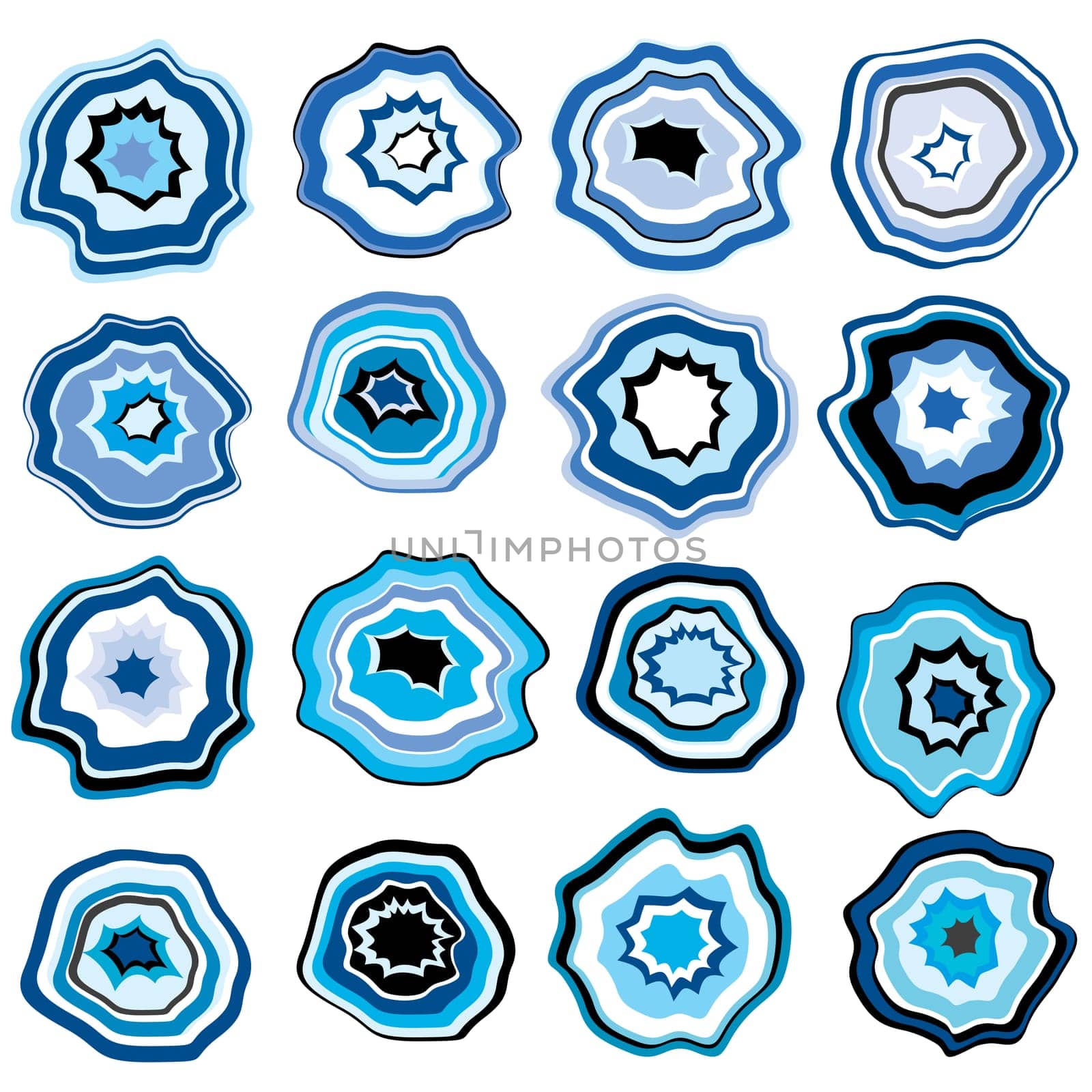 Blue agate stones set isolated on white background
