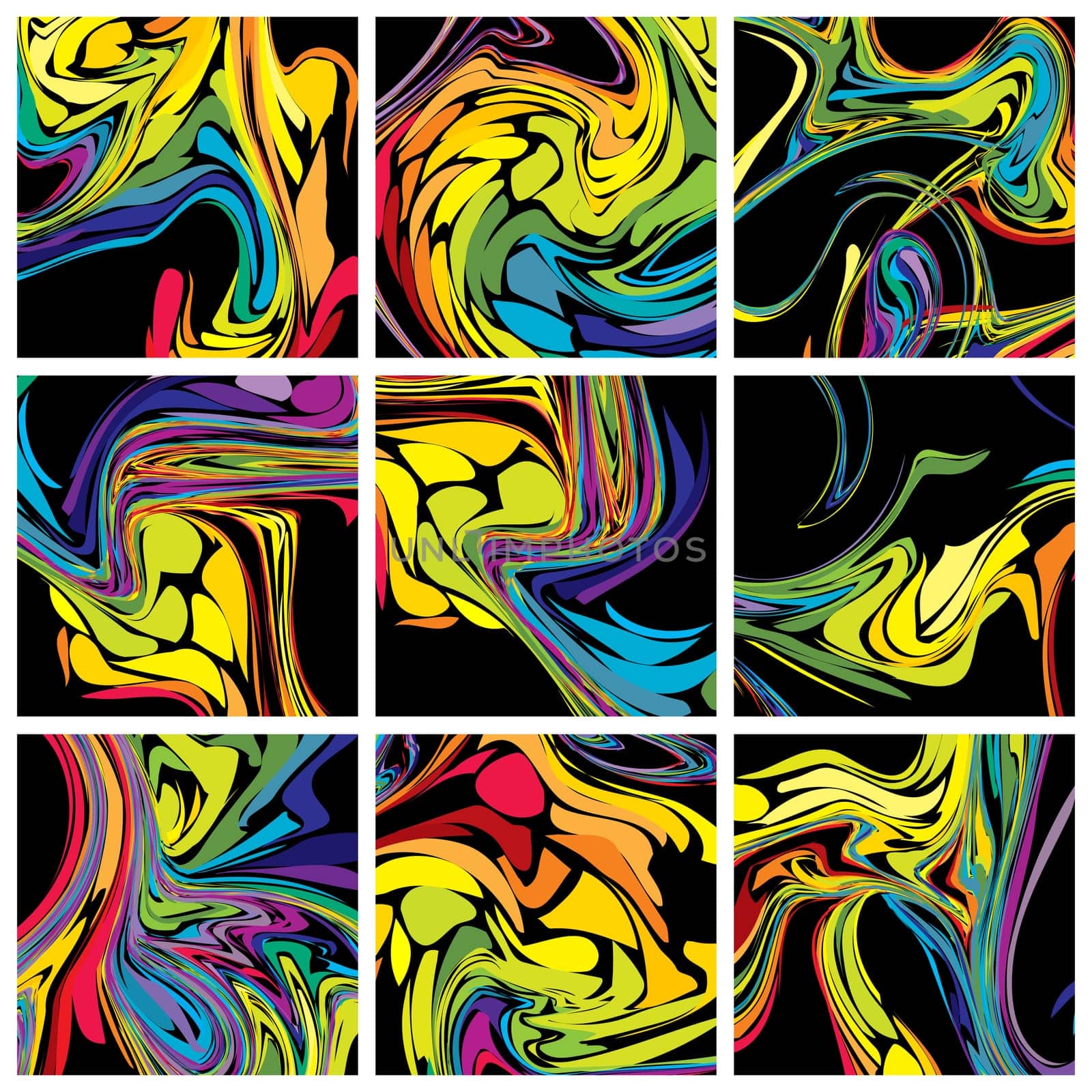 Set of abstract colorful marble texture. Turkish paper in Ebru art Technique
