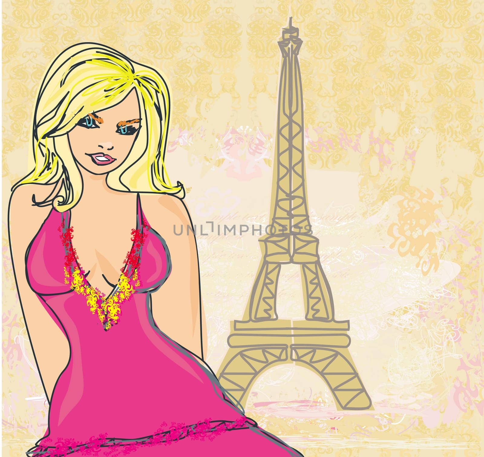 beautiful women Shopping in Paris - vector card