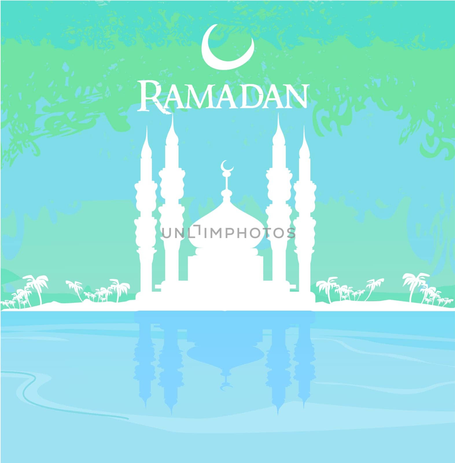Ramadan background - mosque silhouette vector card