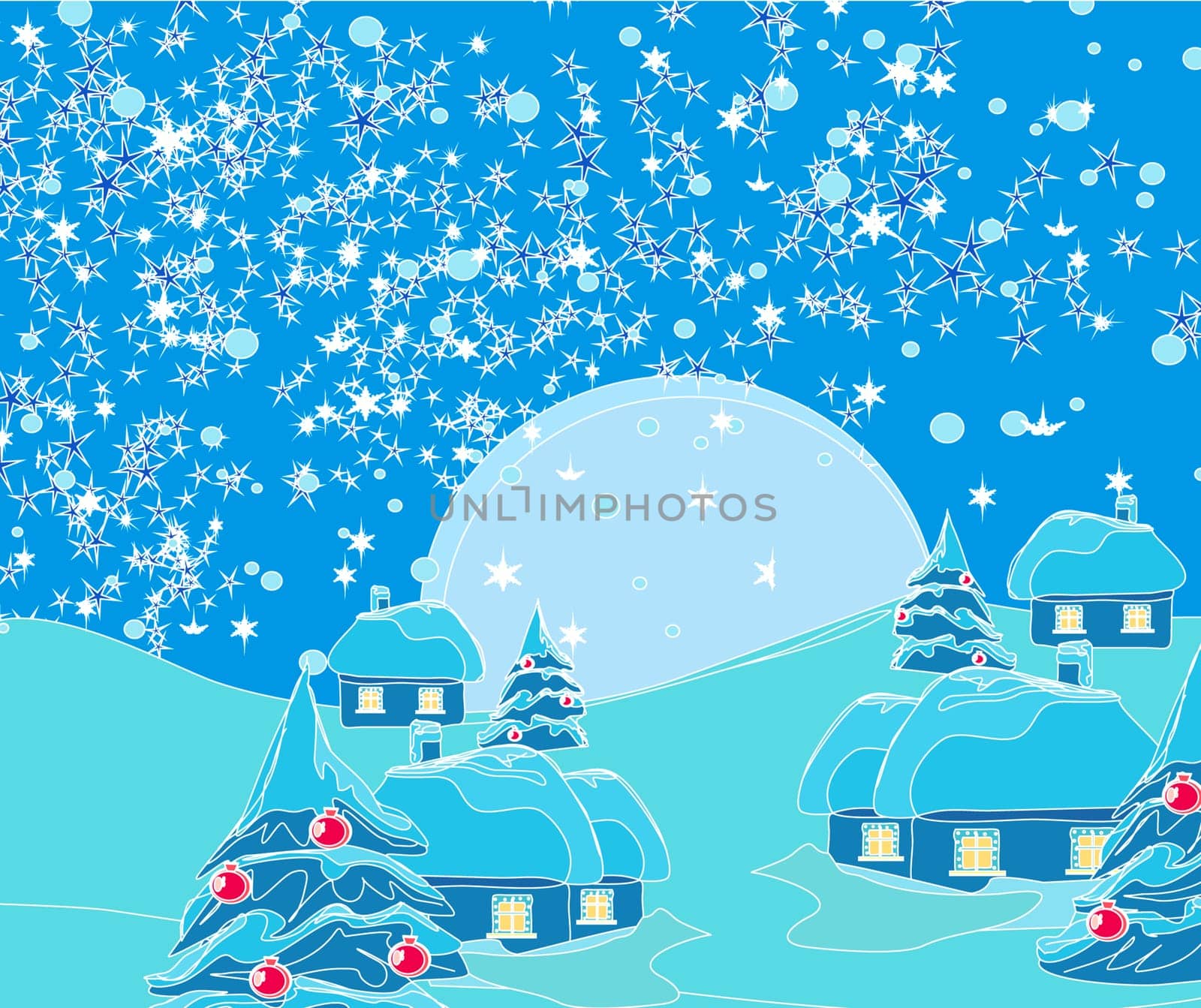 Christmas night in the village card
