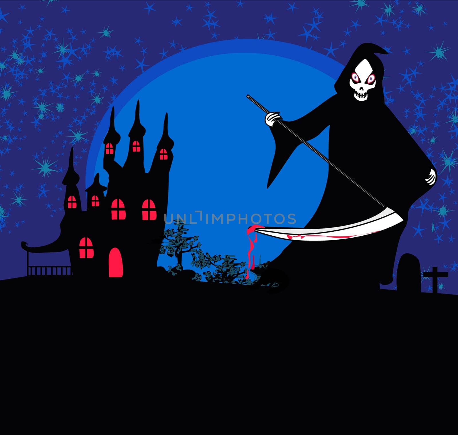 Grim reaper with Halloween sign - vector illustration.