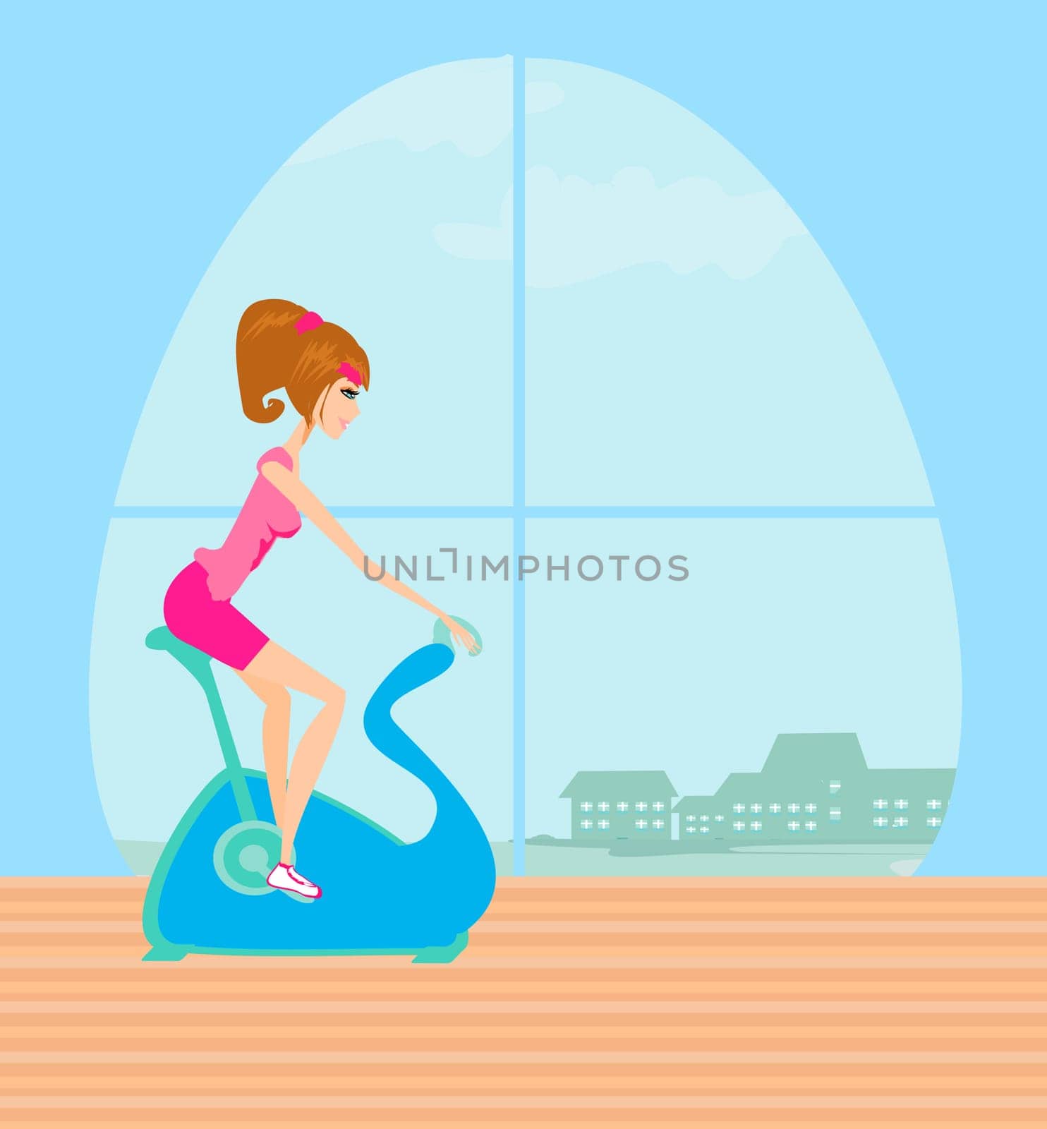 Girl on the exercise bike