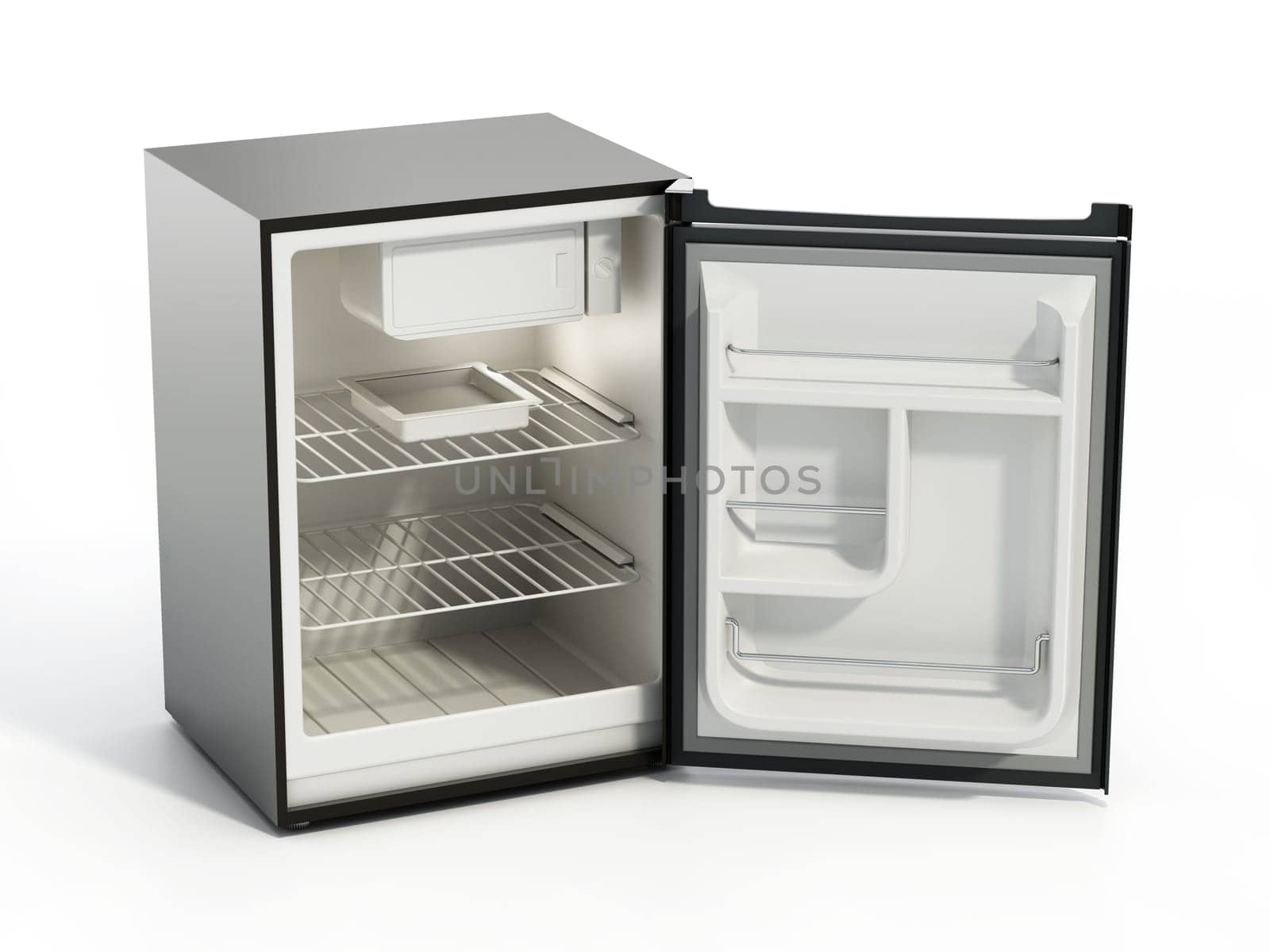 Mini refrigerator isolated on white background. 3D illustration.