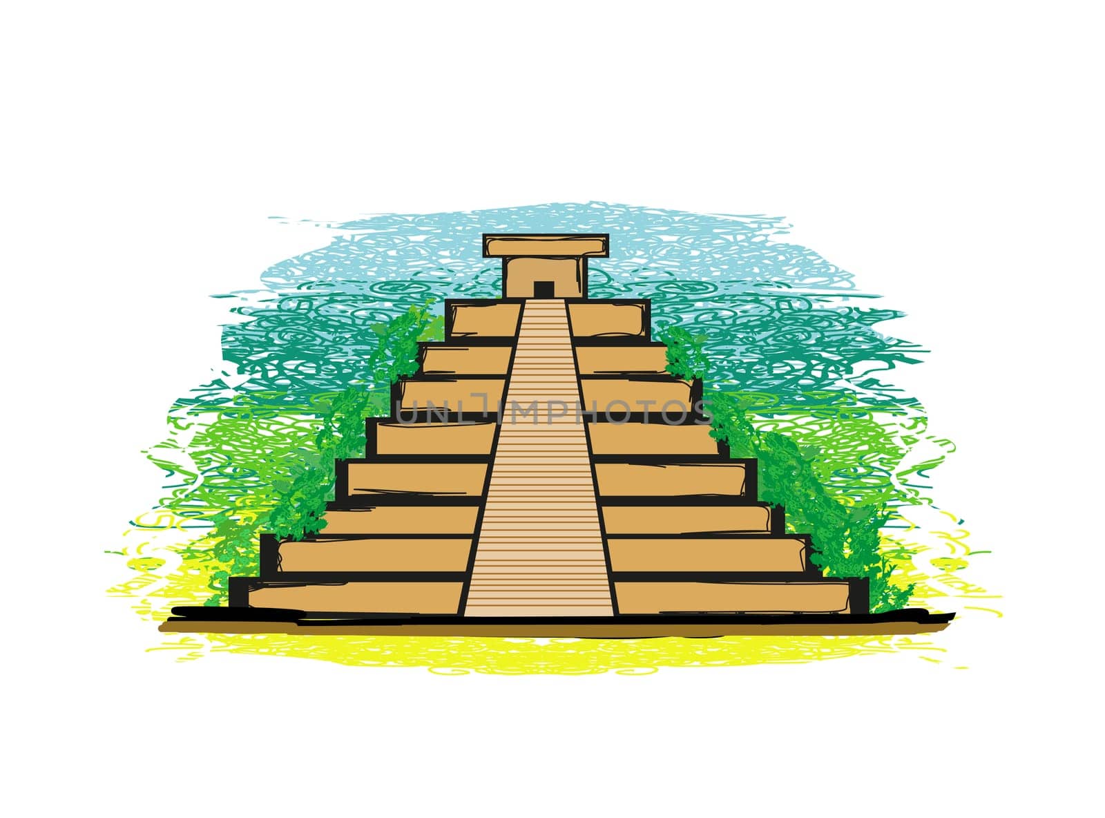 Mayan Pyramid, Chichen-Itza, Mexico - grunge abstract banner