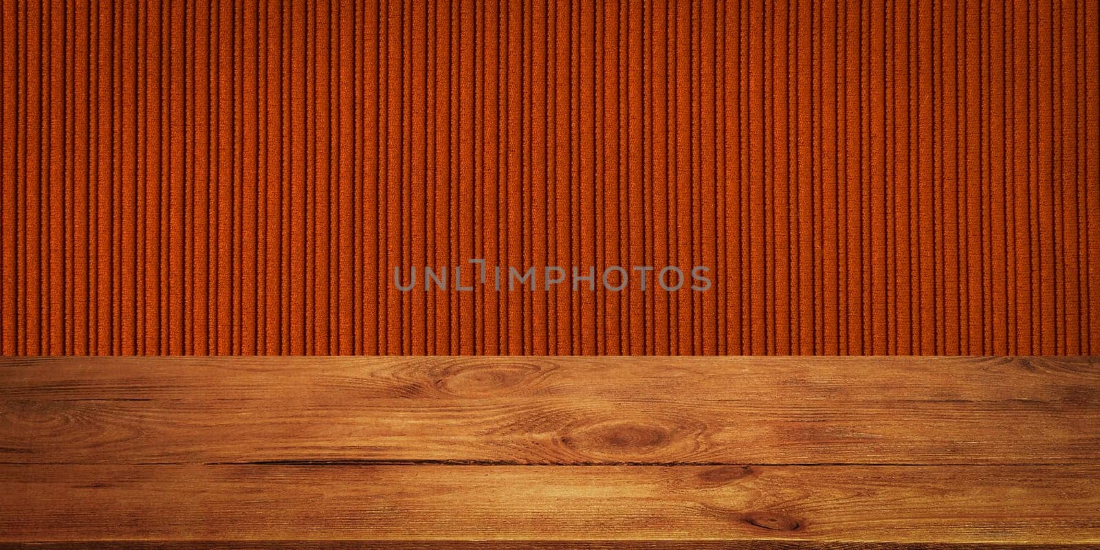 The background is blank wooden boards and a textured striped wall with gradient lighting and vignetting. For product demonstrations, free space, layout, mockup, perspective board, background board.