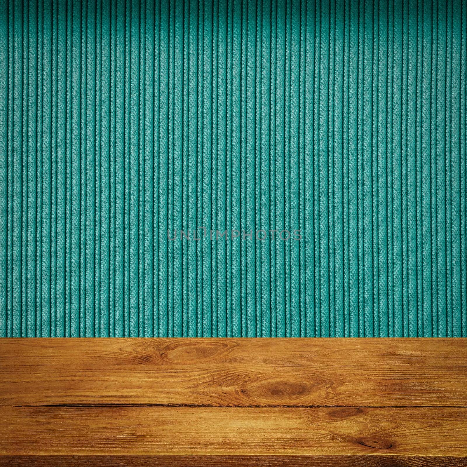 The background is blank wooden boards and a textured striped wall with gradient lighting and vignetting. For product demonstrations, free space, layout, mockup, perspective board, background board.
