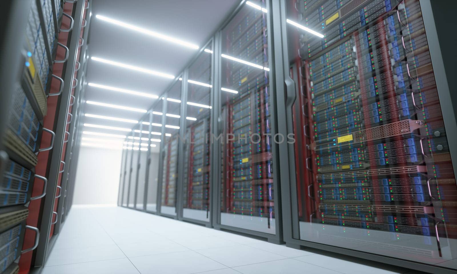 3D illustration. Server room data center computer in an air-conditioned environment.