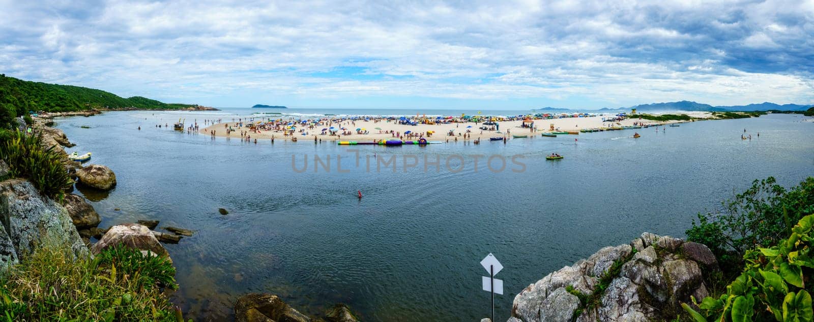 Guarda do Embau, January 14, 2022: panoramic view of  Praia Guarda do Embau beach and Rio de Madre