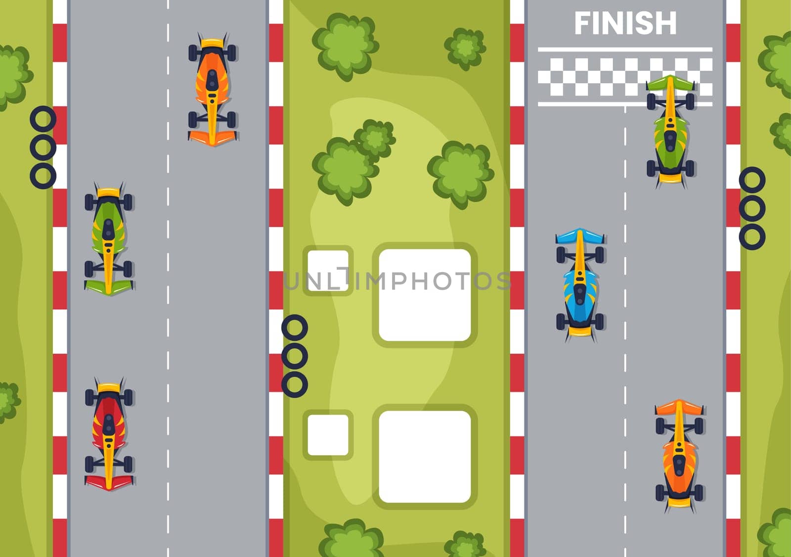 Formula Racing Sport Car Reach on Race Circuit the Finish Line Cartoon Illustration to Win the Championship in Flat Style Design