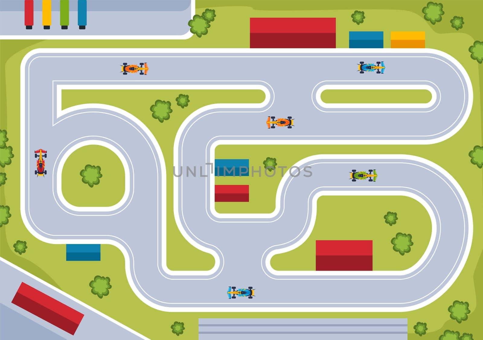 Formula Racing Sport Car Reach on Race Circuit the Finish Line Cartoon Illustration to Win the Championship in Flat Style Design