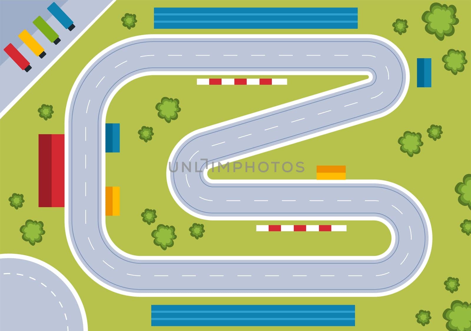 Formula Racing Sport Car Reach on Race Circuit the Finish Line Cartoon Illustration to Win the Championship in Flat Style Design