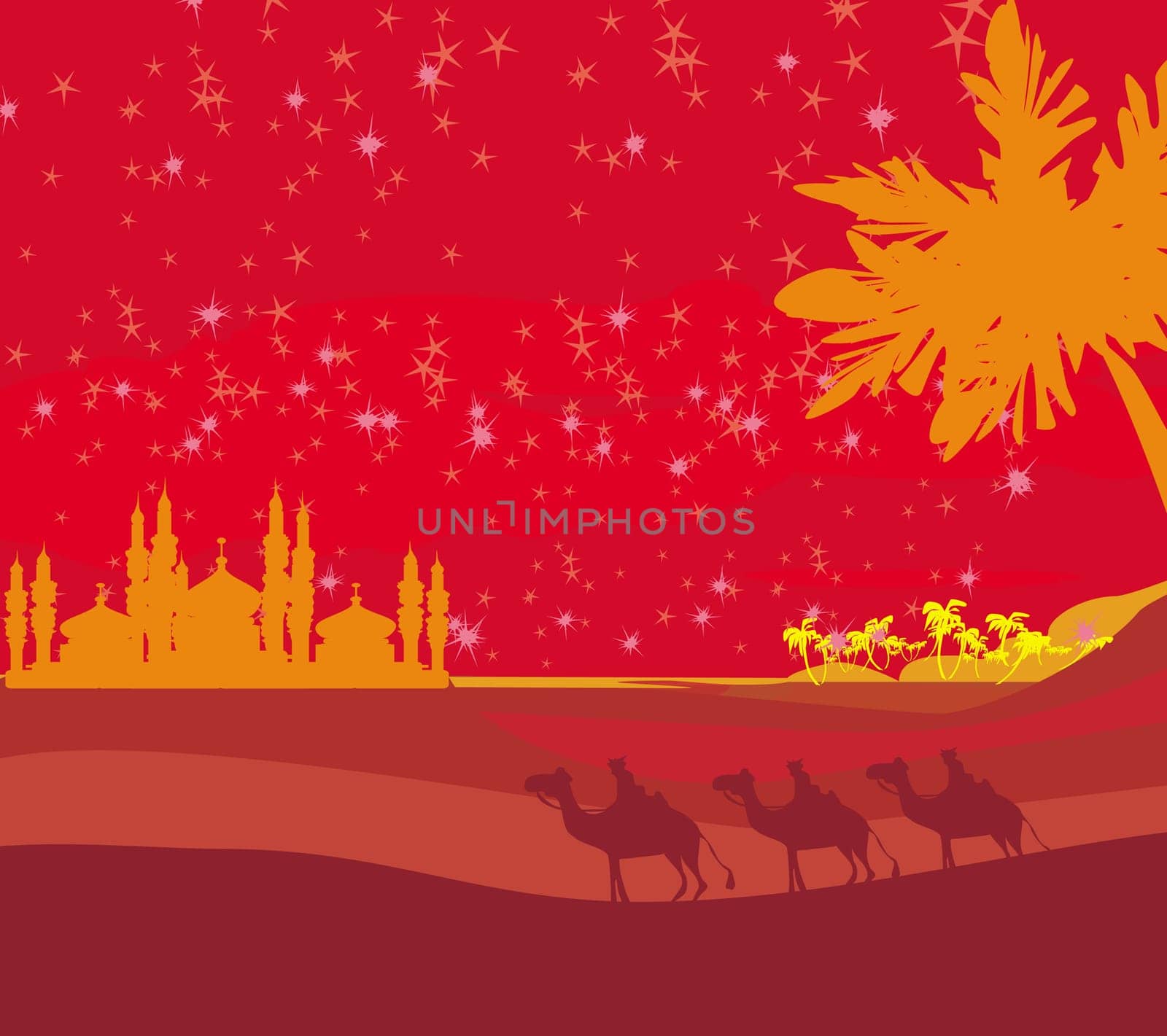 Classic three magic scene and shining star of Bethlehem, vector illustration