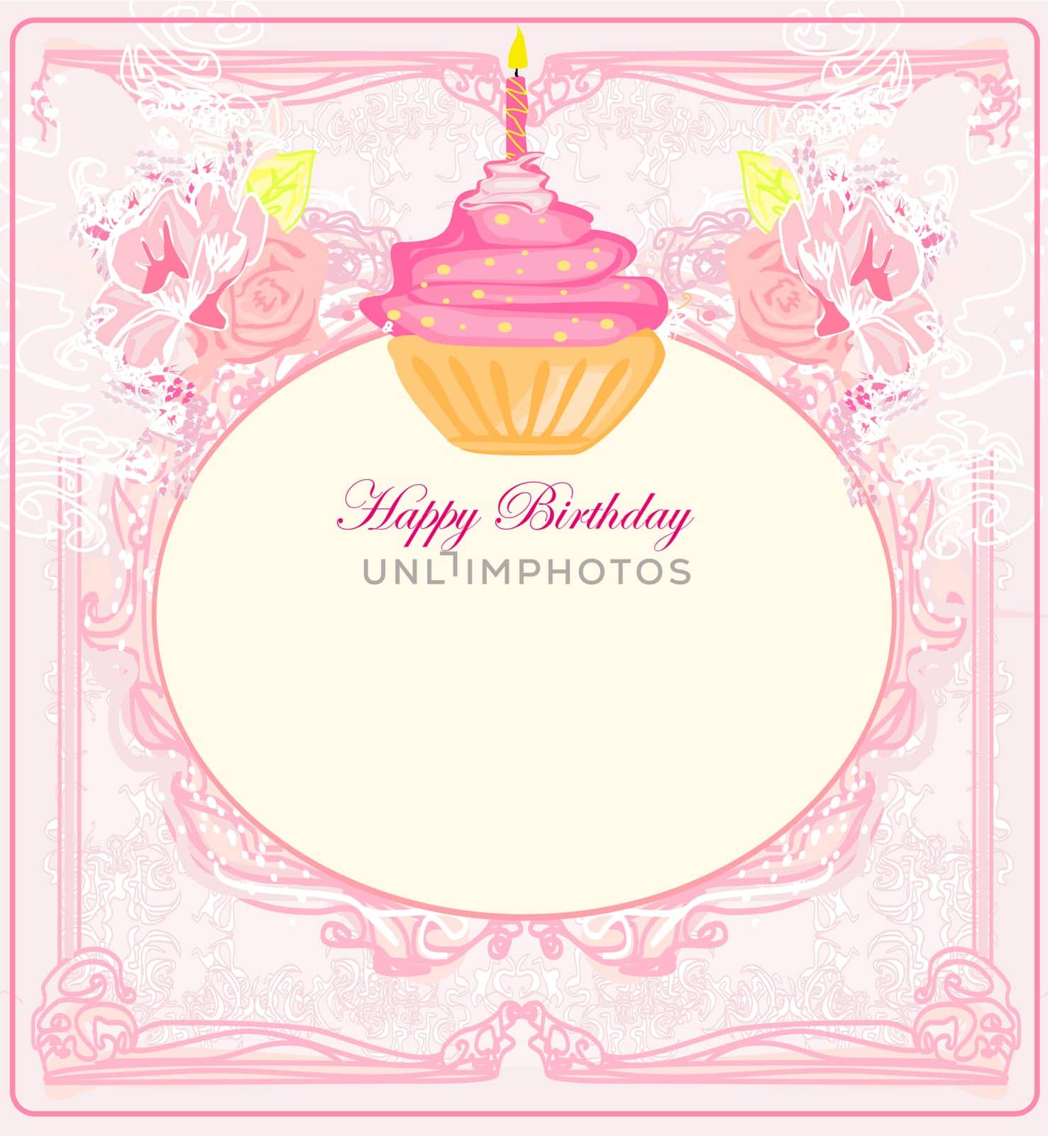illustration of cute retro cupcakes card - Happy Birthday Card