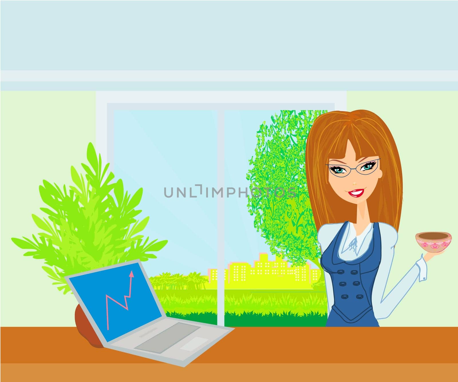 beautiful secretary working with computer