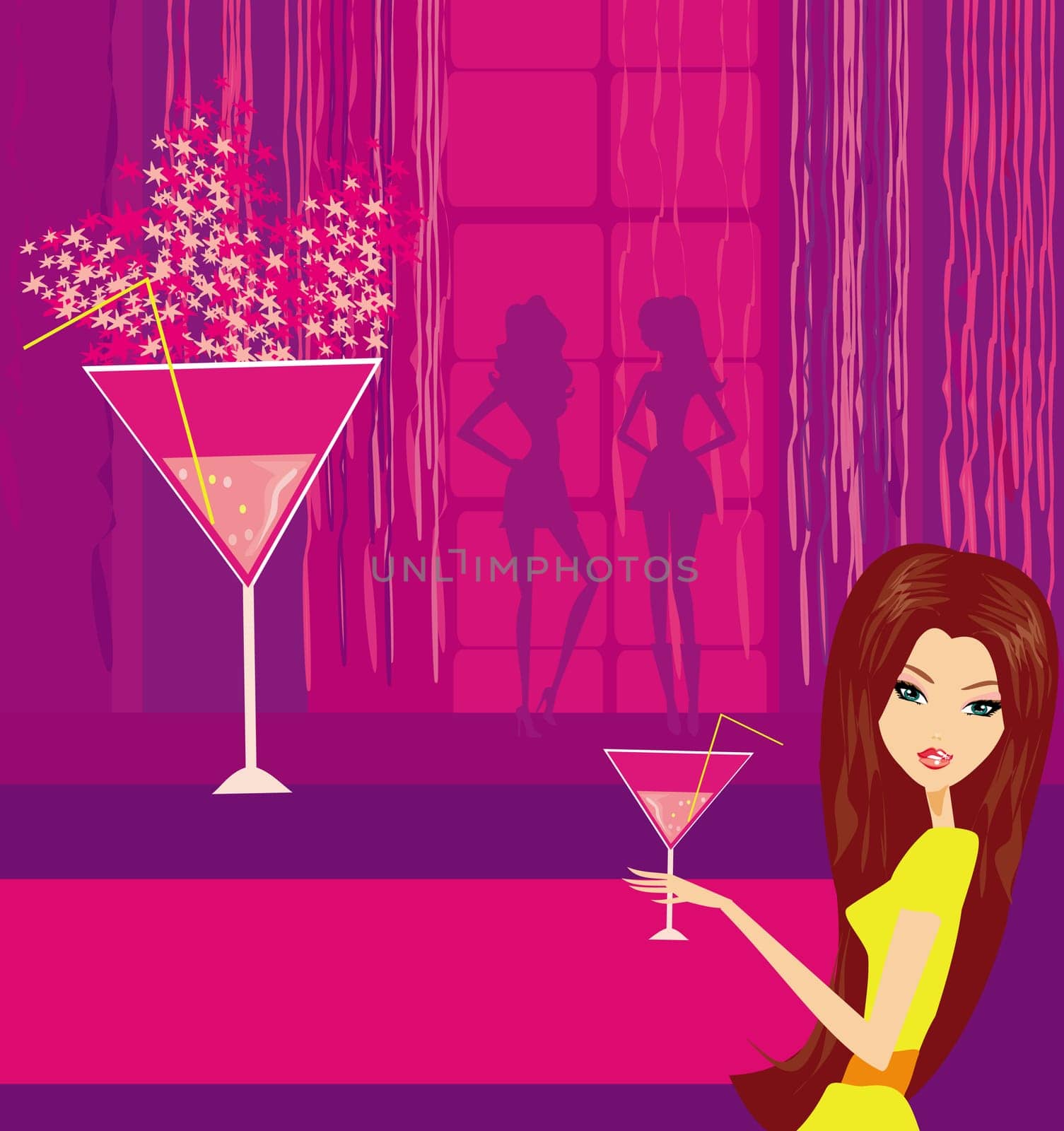 Beautiful disco girl with drink