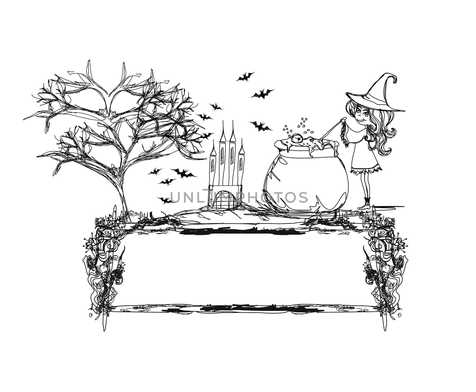 Halloween witch preparing potion - doodle