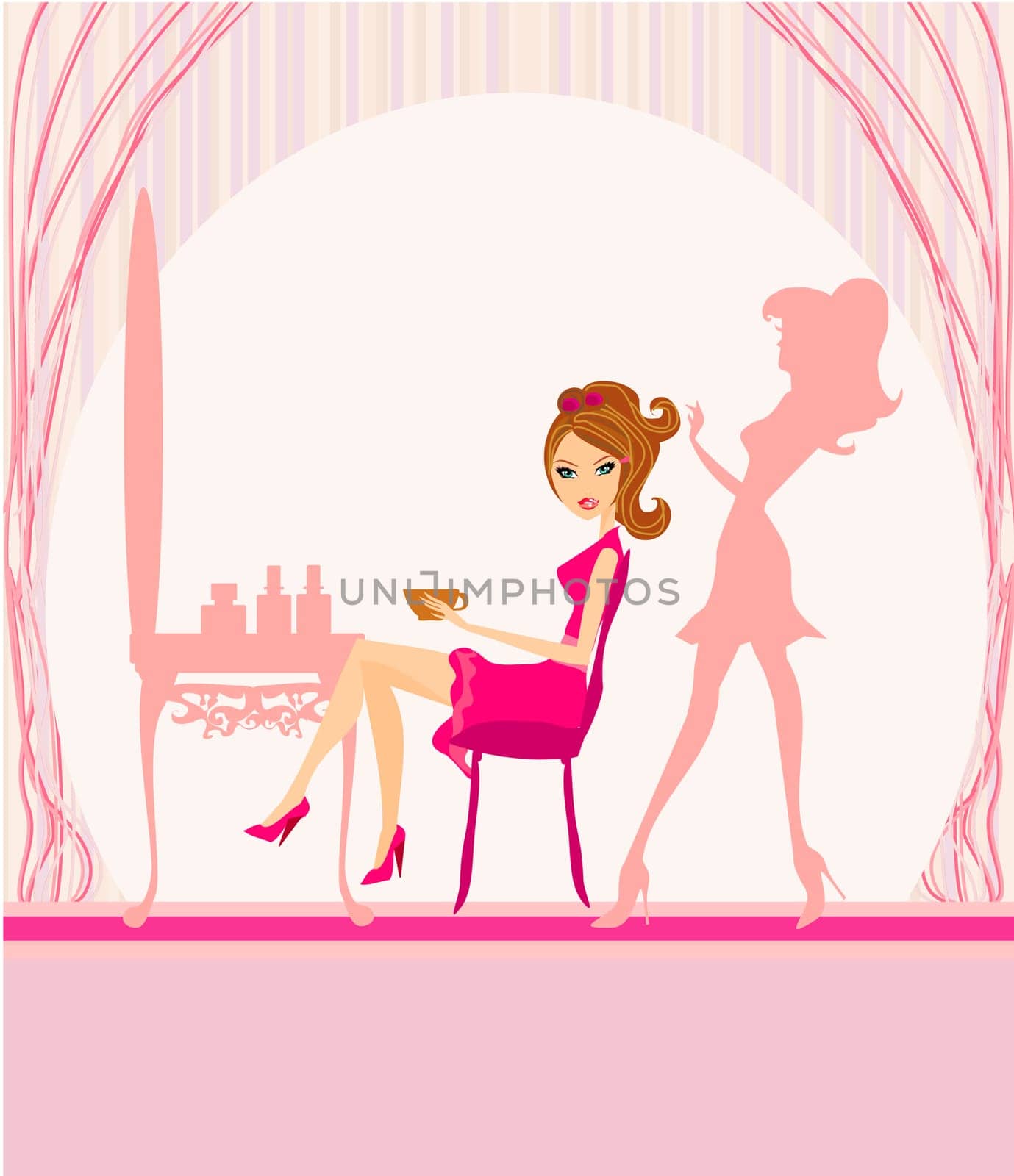 Vector illustration of the beautiful woman in hairdressing salon