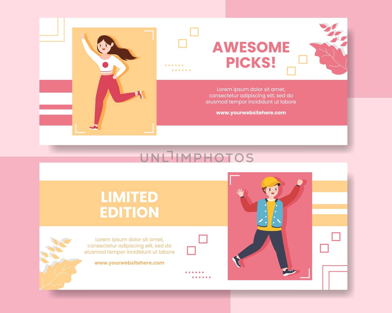Stylish Fashion Horizontal Banner Template Flat Cartoon Background Vector Illustration