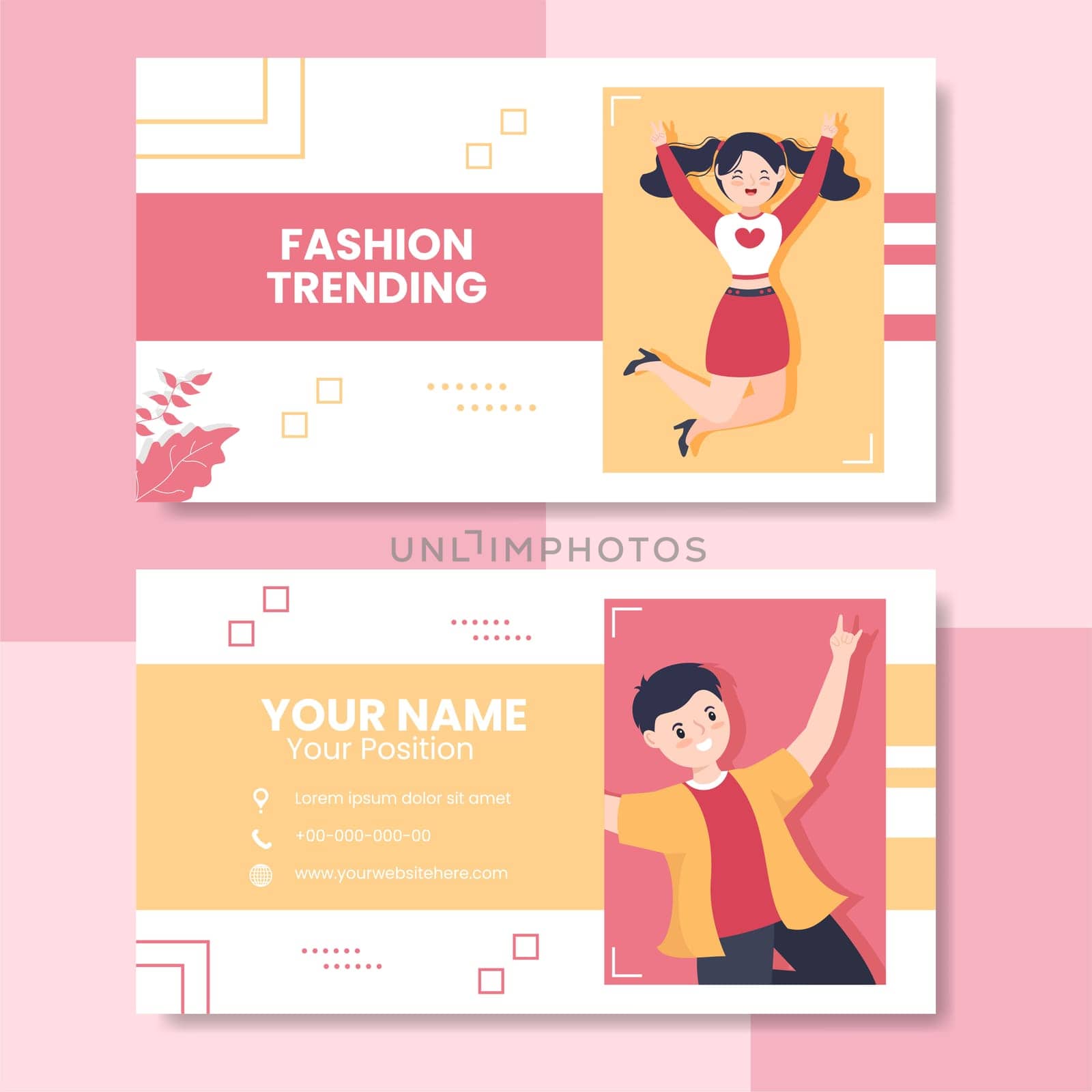 Stylish Fashion Card Horizontal Template Flat Cartoon Background Vector Illustration