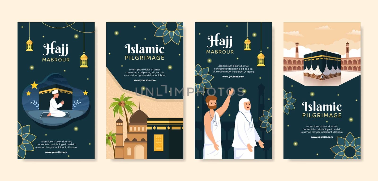 Hajj or Umrah Mabroor Stories Template Social Media Flat Cartoon Background Illustration