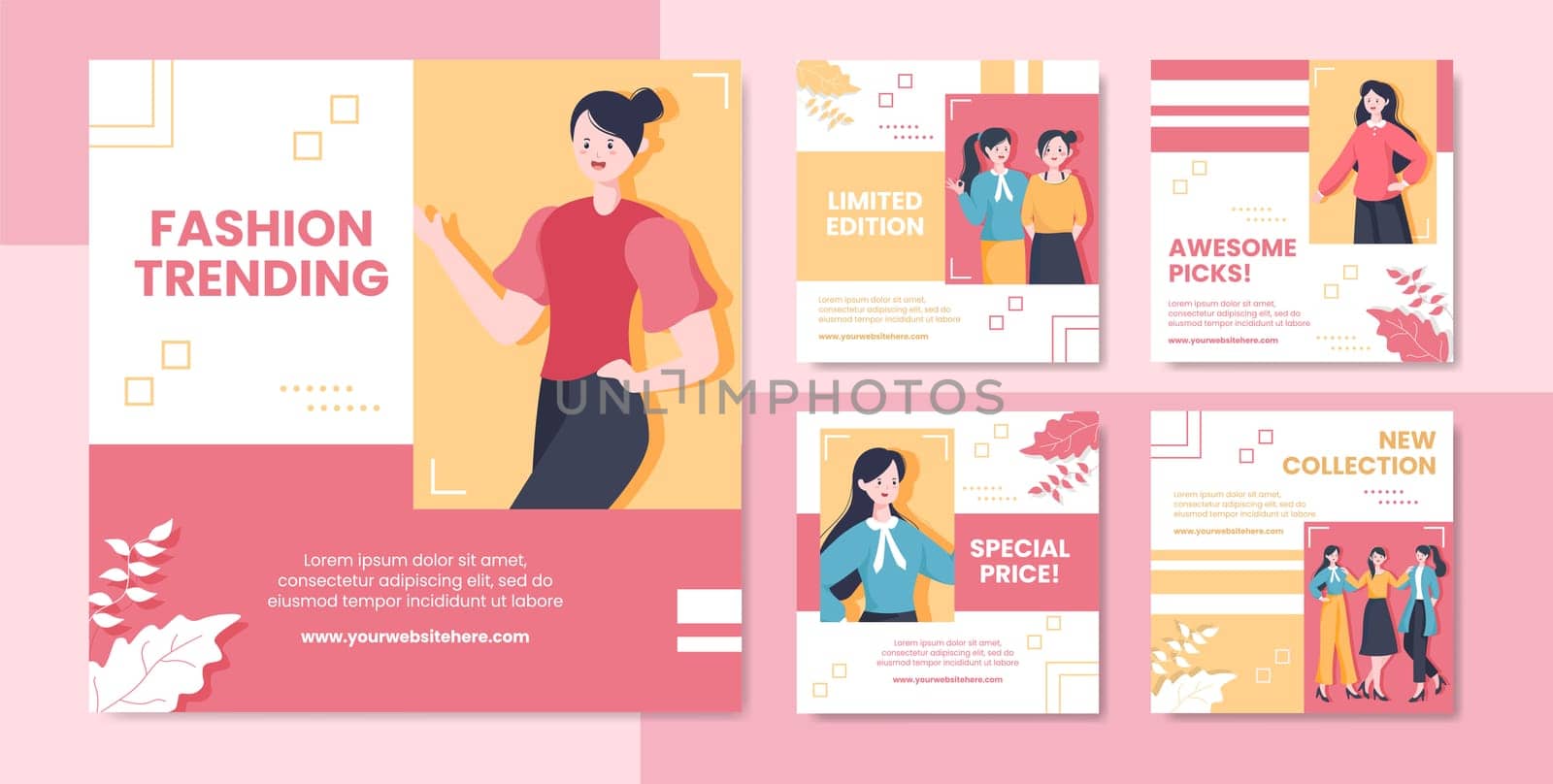 Stylish Fashion Social Media Post Template Flat Cartoon Background Vector Illustration